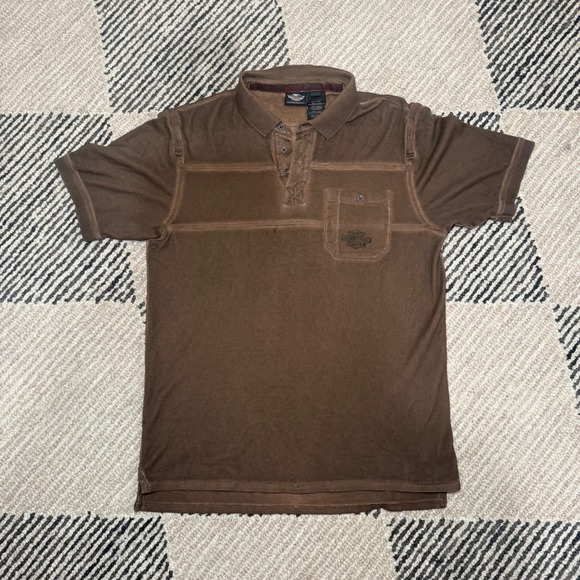 Harley-Davidson Men's Brown Polo Shirt Size M • Short Sleeve Cotton Biker Top - Picture 1 of 10